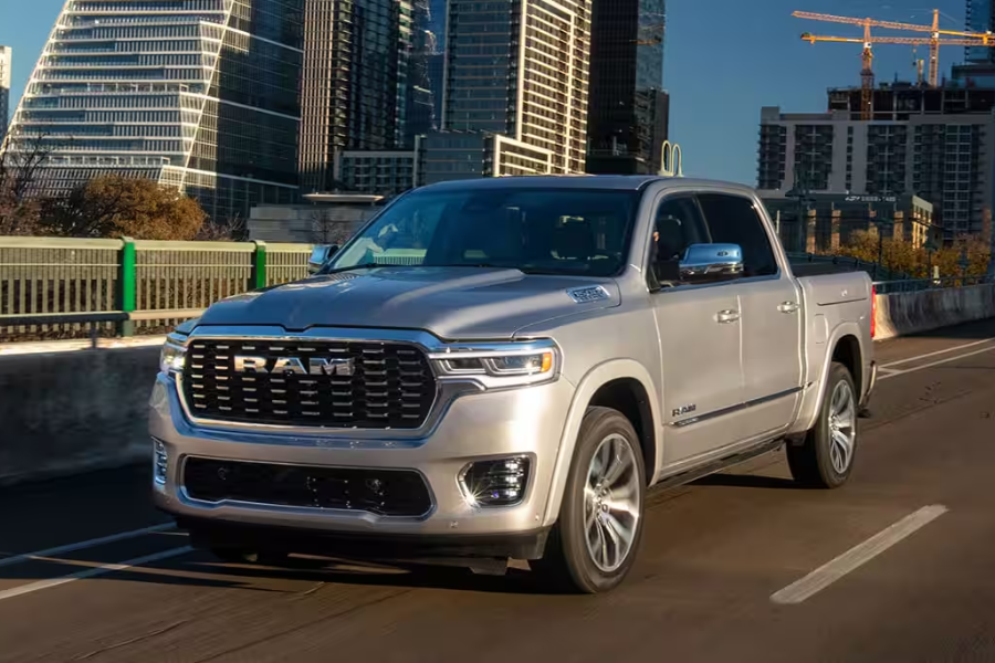 Grey 2024 RAM 1500 on the road