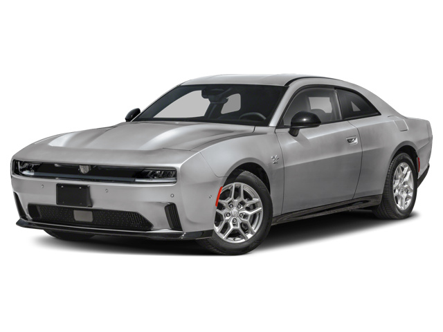 Front driver's side view of a silver 2025 Dodge Charger Daytona EV