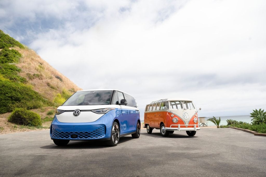 Two Beautiful Versions Of The Volkswagen ID.Buzz, Parked Side By Side, Near The Coast