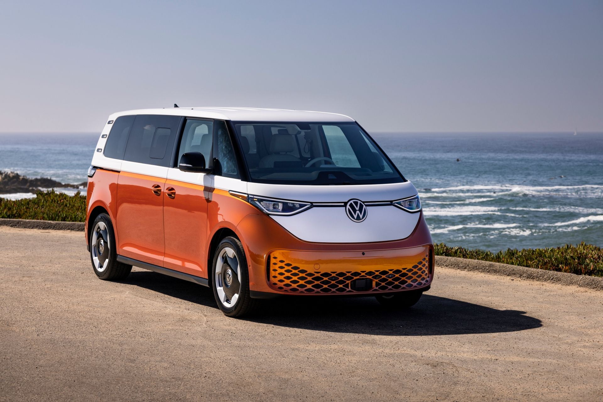 The Volkswagen ID.Buzz Shining On The Coastline, In View Of A Sea To The Horizon