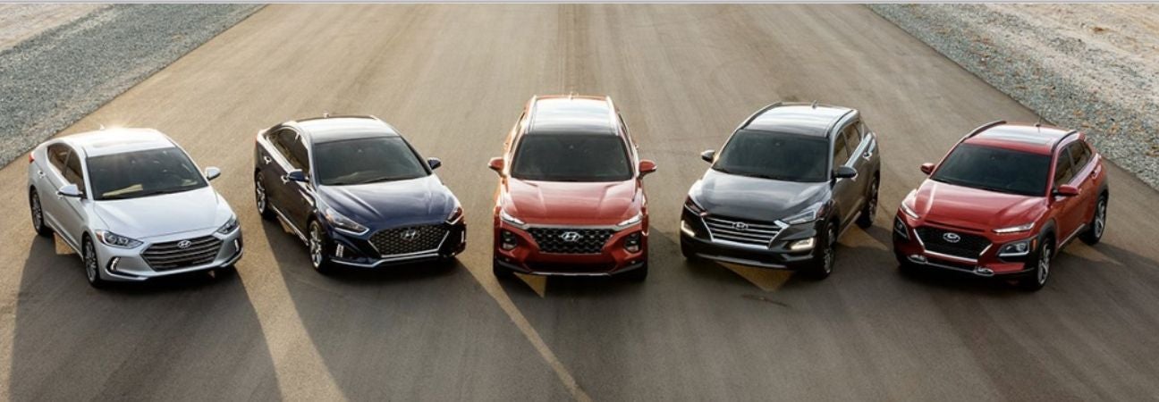 A line of all of the Hyundai cars in their lineup