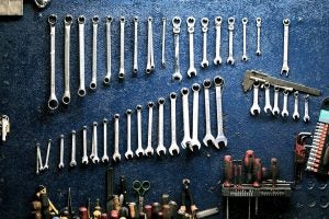 tools hanging in a shop