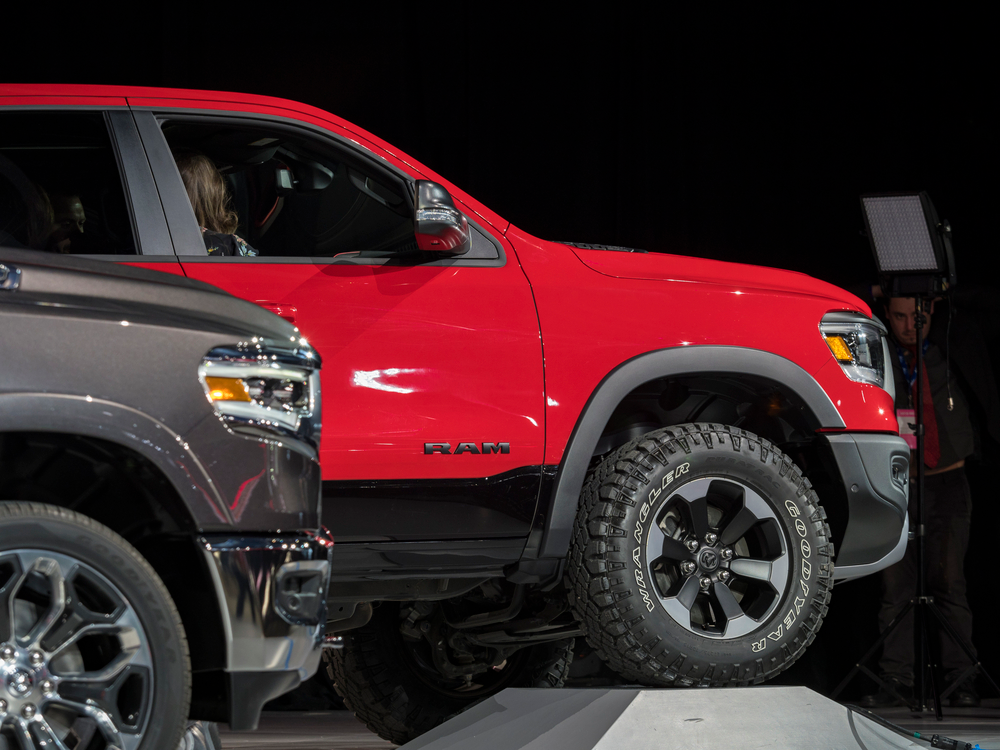Ram red truck left side view