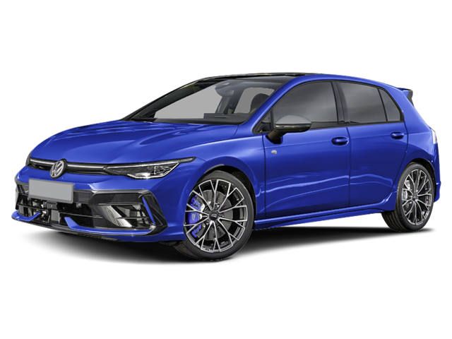 Driver's side view of a blue 2025 Volkswagen Golf R