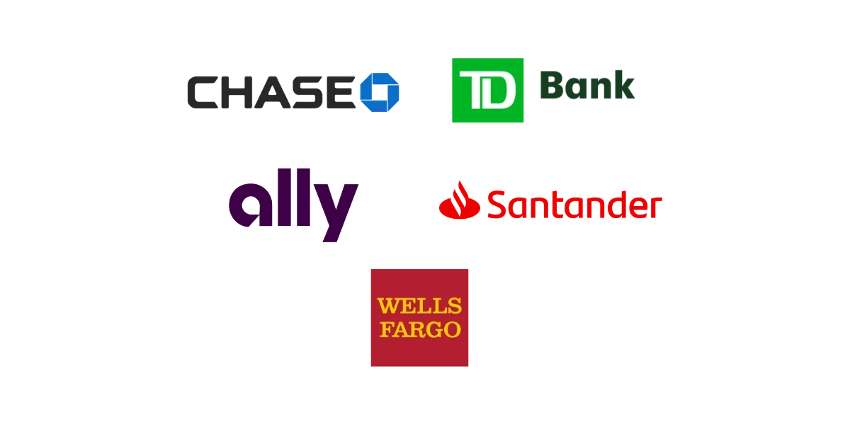 Lender logos: Chase, TD Bank, Ally, Santander, Wells Fargo