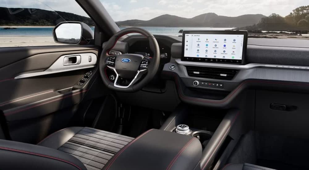 Black interior and dash in a 2026 Ford Explorer.