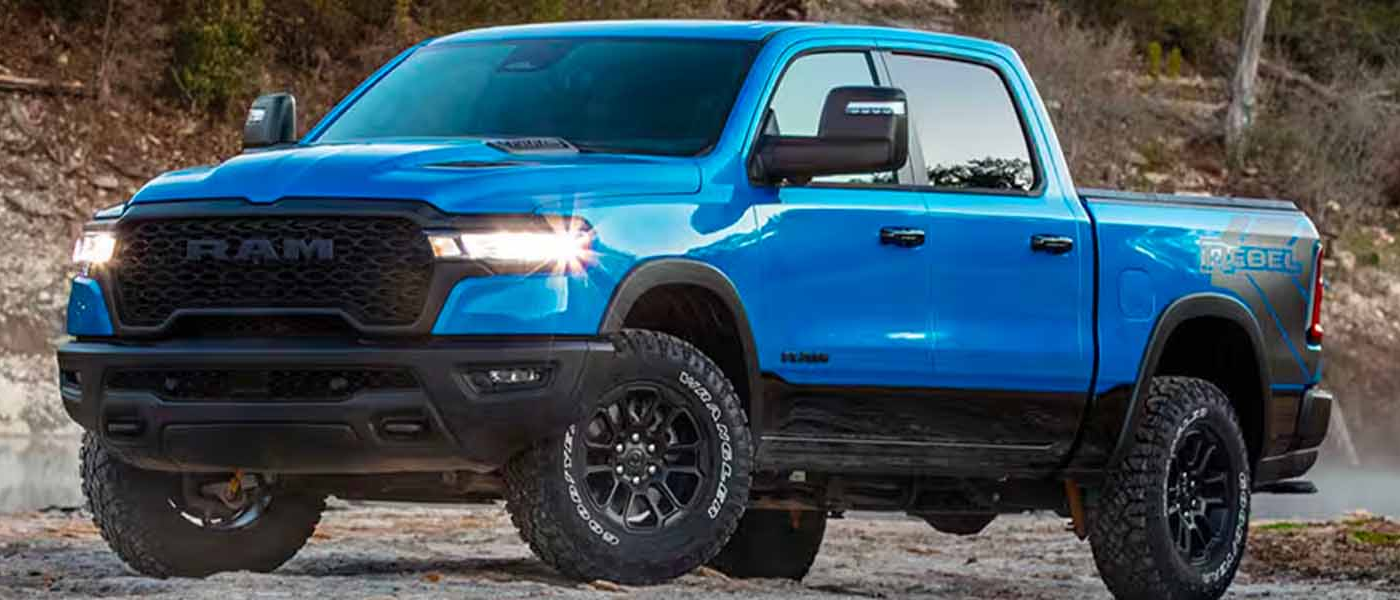 A blue and black 2025 RAM 1500 sporting one of many incredible trims