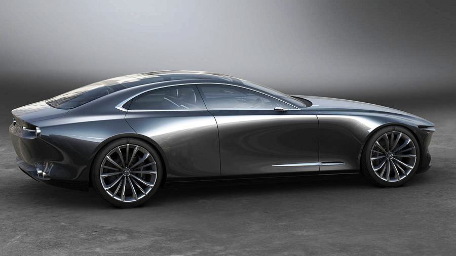 Image of a gray 2020 Mazda6 in dark showroom.