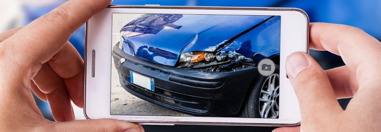 Phone taking picture of car after accident