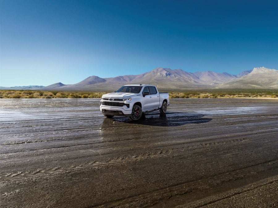 Front 3/4 view of the 2026 Silverado 1500 Stars & Steel Special Edition in Summit White White 2026 Stars and Stripes Chevrolet Silverado