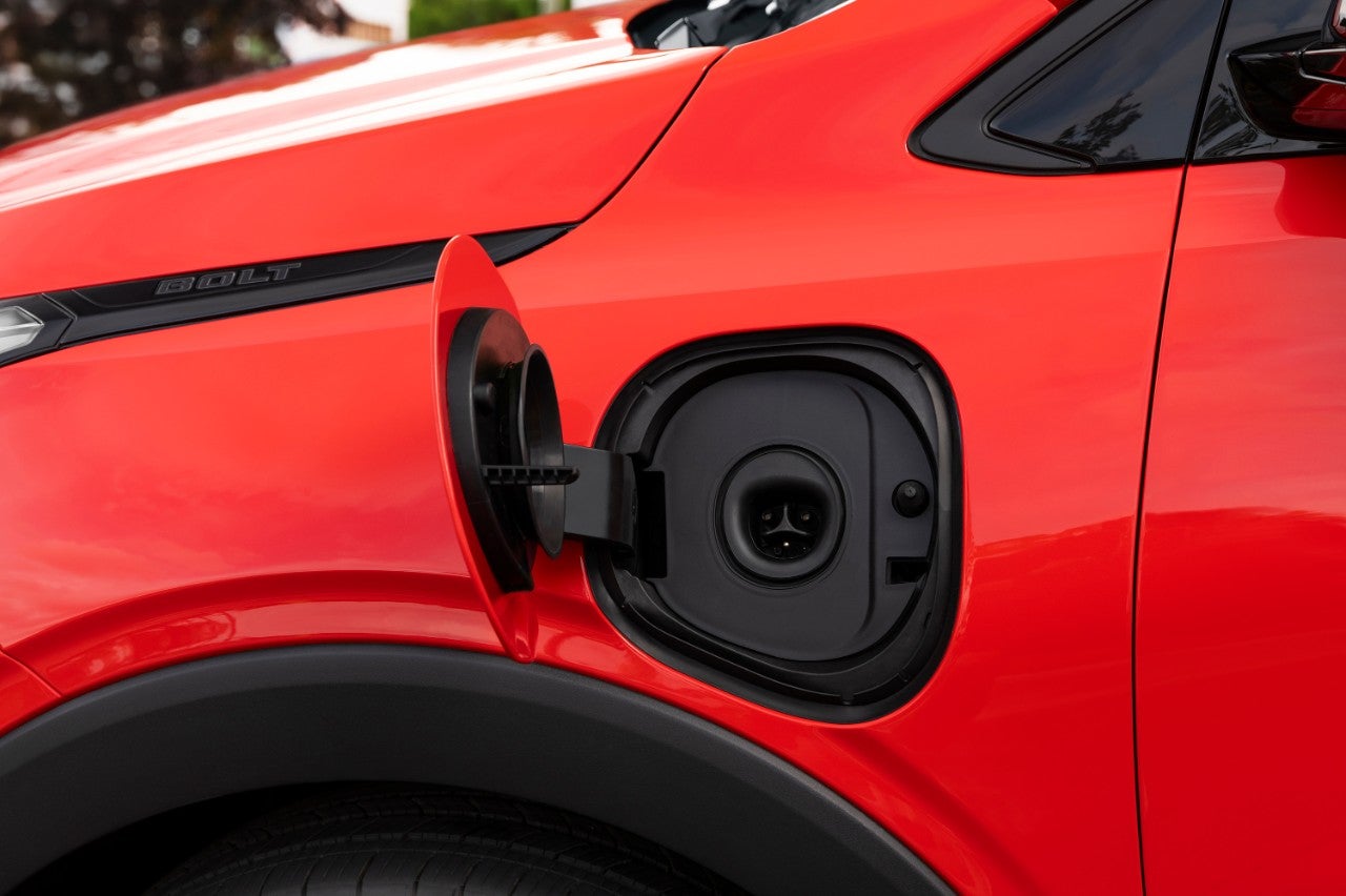 View of the Chevrolet Bolt NACS charging port.