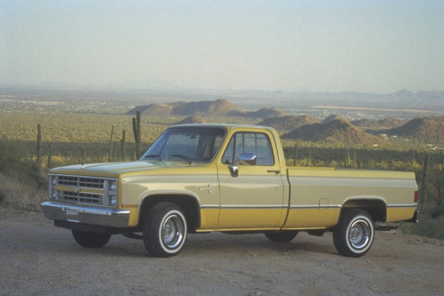 Vintage photo, yellow Chevrolet pickup