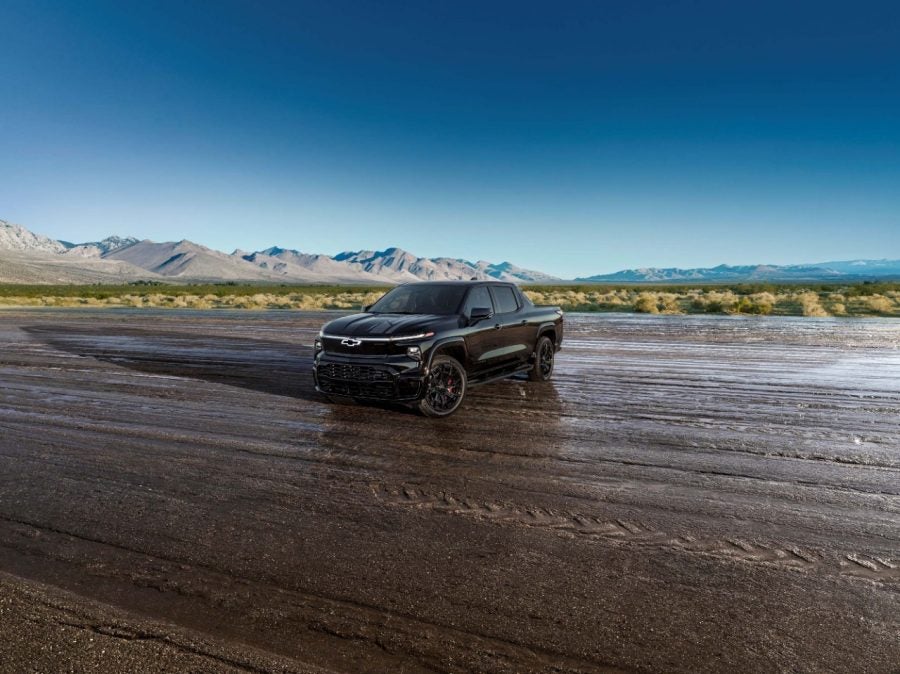 Front 3/4 view of the 2026 Silverado EV Stars & Steel Special Edition in Black 2026 Chevy Silverado Black Truck