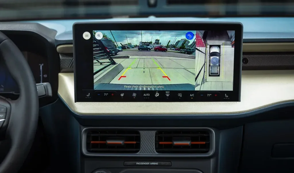 Ford Maverick Hybrid Front Interior Dashboard Infotainment Screen Displaying 360-Degree Camera Close-Up