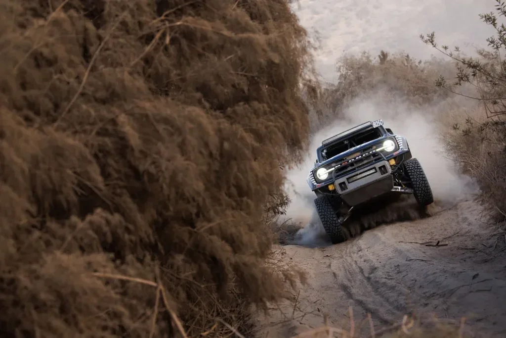 Ford Bronco DR Competing in the Baja 1000 Front View