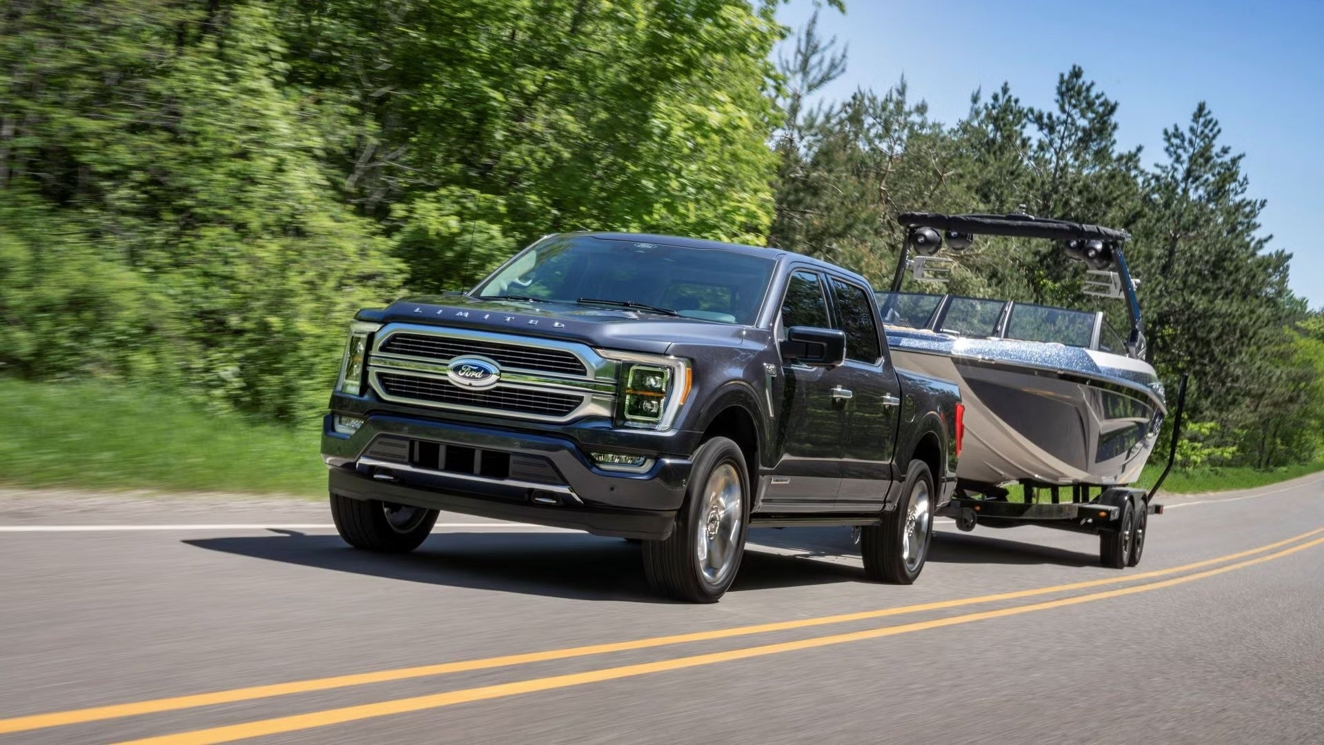New Ford F-150 Hybrid Front View Towing