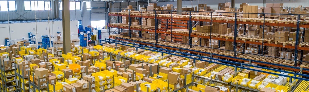 boxes stacked in warehouse