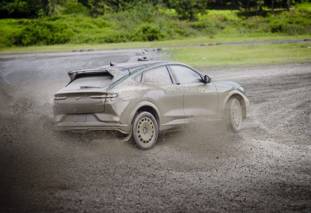 A 2024 Ford Mustang Mach-E Rally Drifting On The Race Track