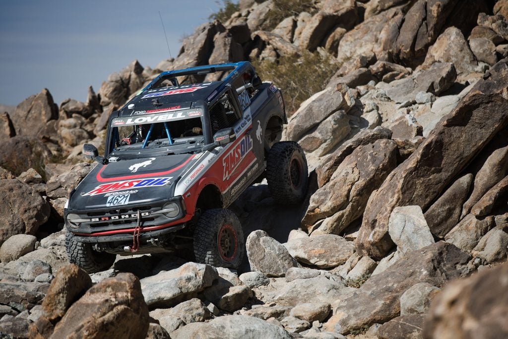 Ford Bronco Driving Down a Rocky Incline
