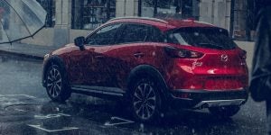 Rear-view of a red 2019 Mazda CX-3. | Mazda dealer in Ellisville, MO