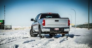Silver Toyota Tundra in the snow