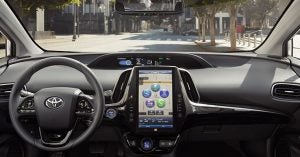 The interior of the 2020 Toyota Prius.