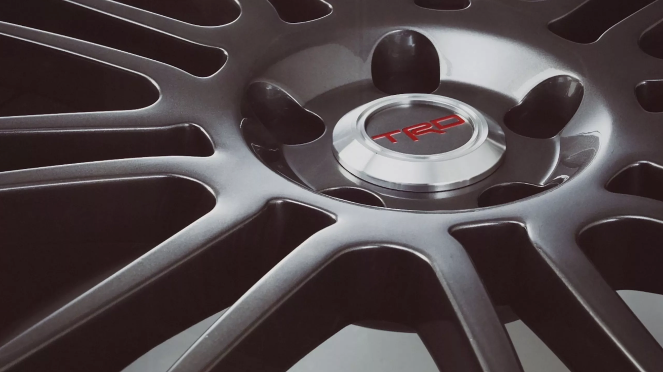 Close-up of TRD wheels for a Toyota vehicle