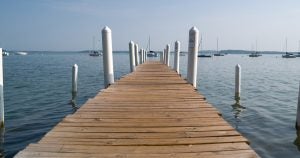 An empty pier on Lake Mendota near the Memorial Union.
