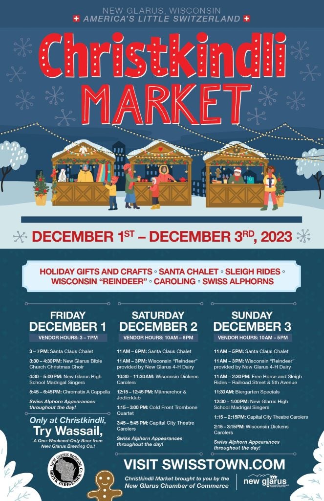 New Glarus Christkindli Market 2023 schedule of events.