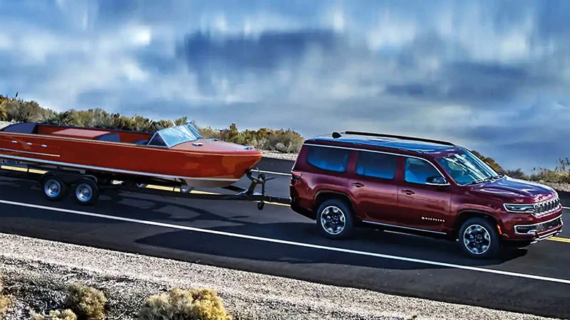 The 2023 Wagoneer hauling a boat