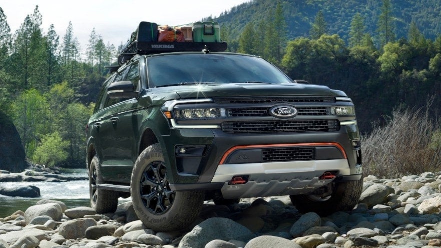 A new Ford SUV out in the wildnerness.