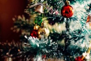 Gold and Red Ornaments on Christmas Tree
