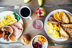 Two Plates at Table at Breakfast Restaurant
