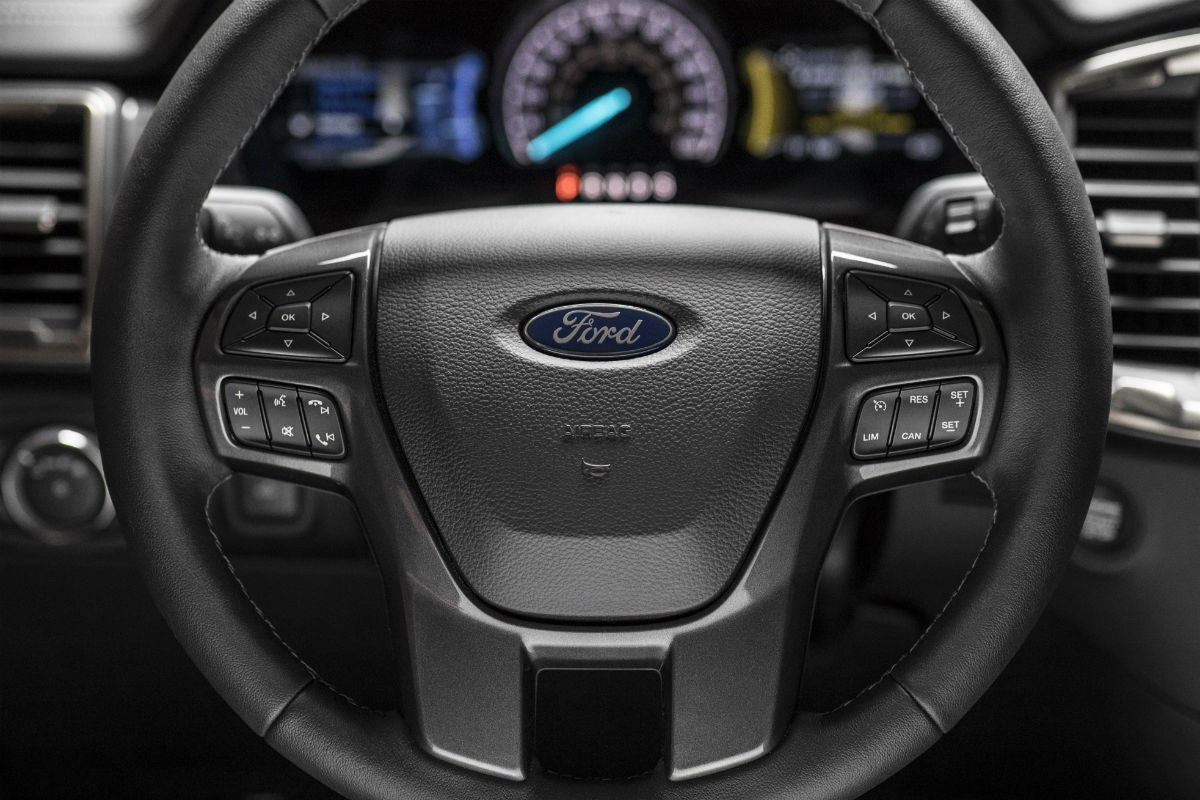 Steering wheel mounted controls and driver information center of the 2018 Ford Ranger