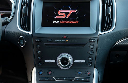 2019 Ford Edge ST interior close up of touchscreen with ST FordPerformance on screen