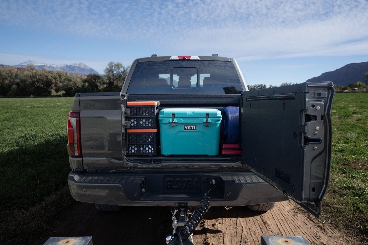 Close up of the Pro Access Tailgate on a Ford F-150 with the tailgate open