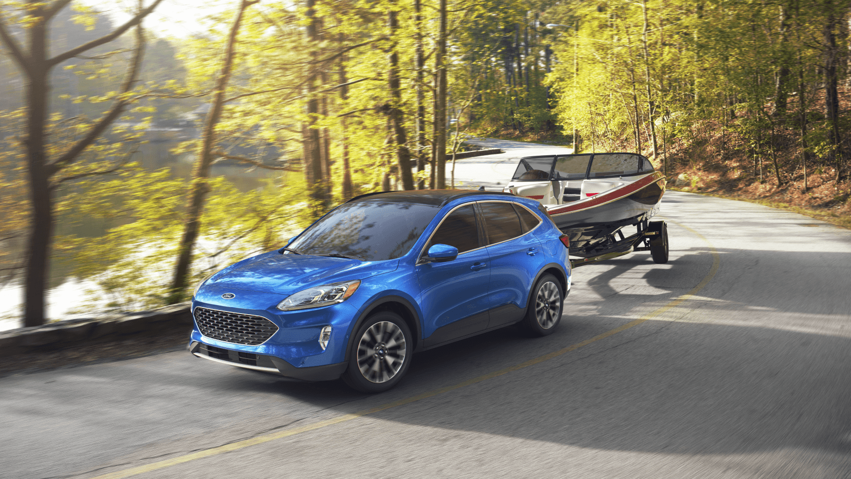 2021 Ford Escape Blue Towing Boat