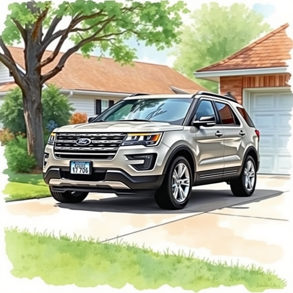 Ford Explorer in driveway in Texas neighborhood