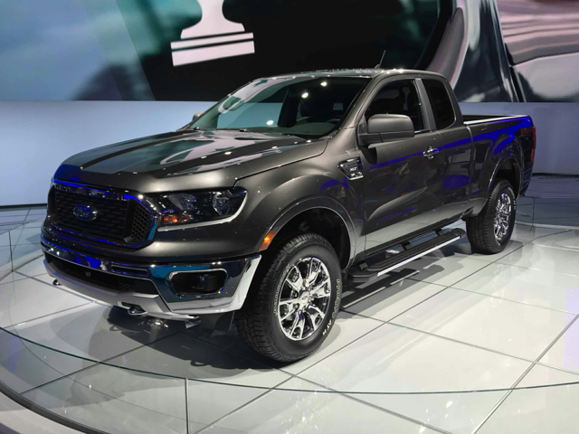 A Ford Ranger parked inside