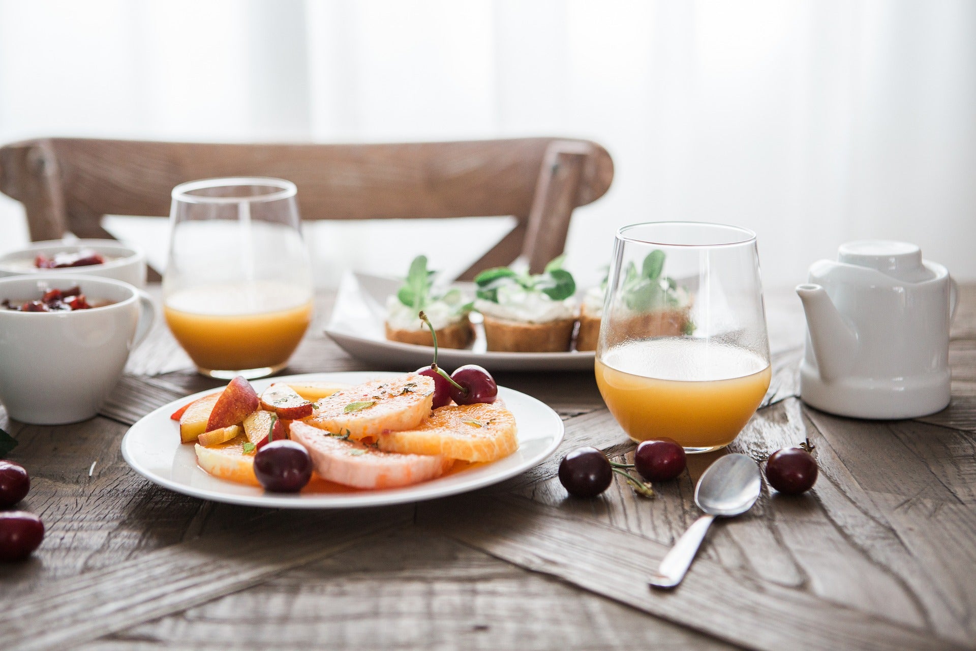 A table full of breakfast items