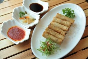 a plate of spring rolls from a chinese restaurant in rochester, mn