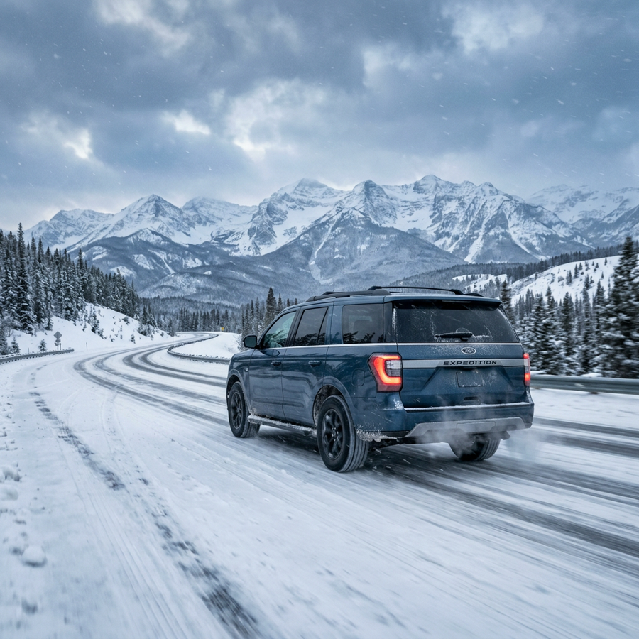 Ford Expedition dirving on snowy roads