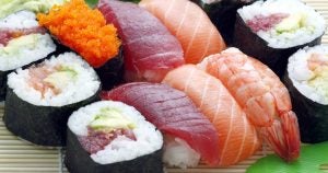 A sushi plate available at a local seafood restaurant in Wichita, KS