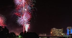 A fireworks show during the Wichita Riverfest in Wichita, KS