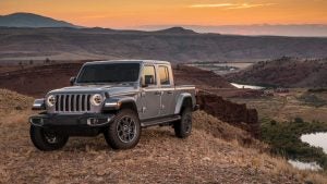 Silver 2020 Jeep Gladiator in Front of Mountains