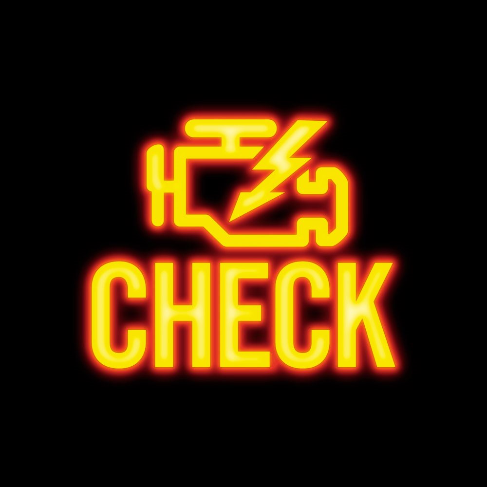 bright yellow and orange check engine light sign