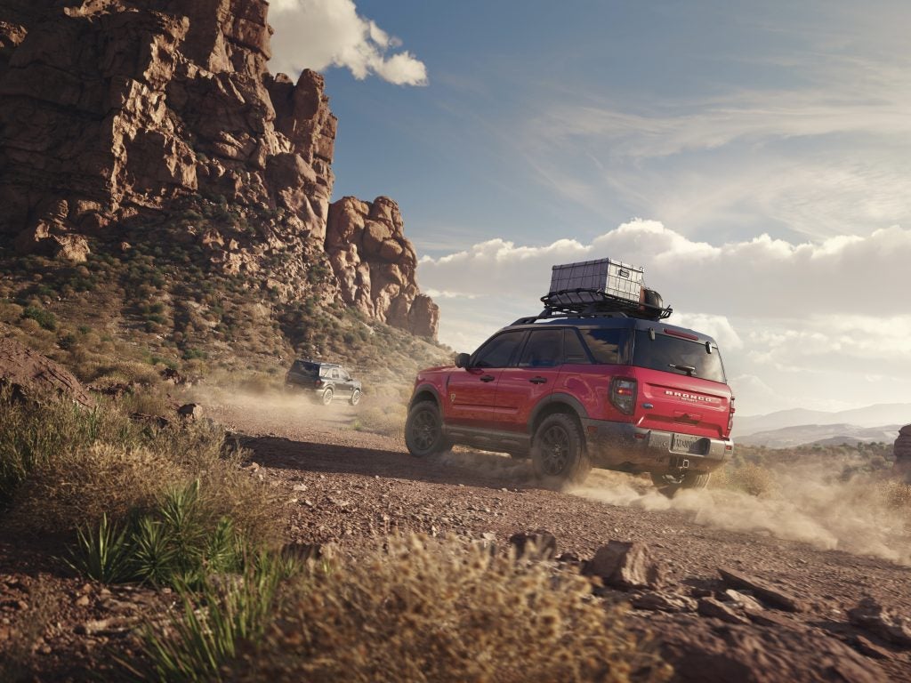 2025 Ford Bronco Sport with cargo rack on road-trip