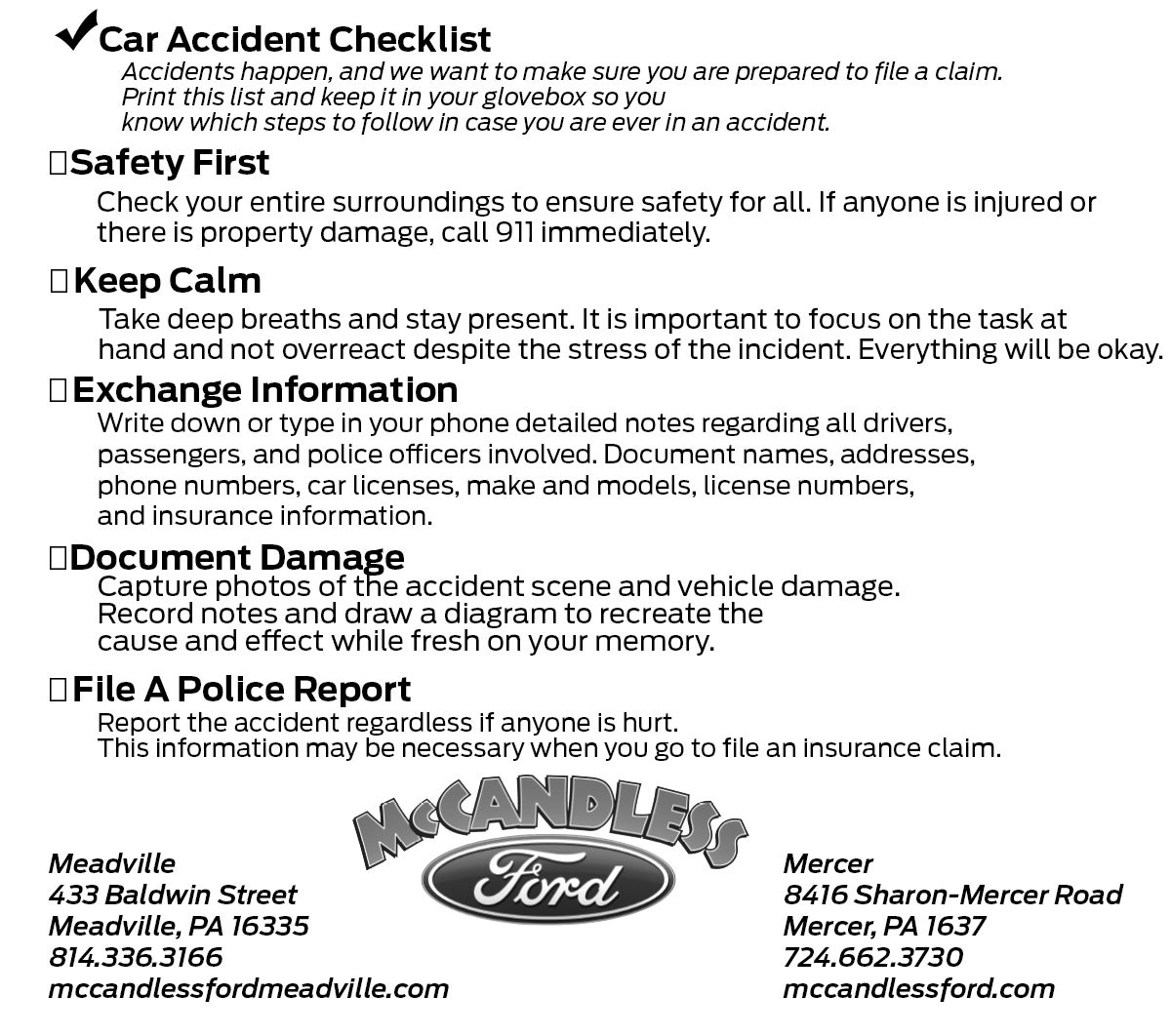 Auto Accident Checklist Auto Body Repairs near Erie, PA