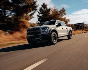 Big Ford truck driving driving towards you