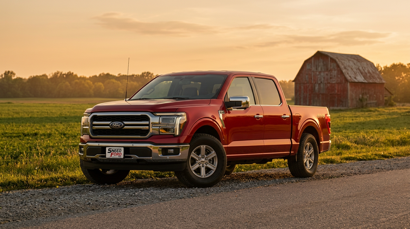 2026 Ford F-150 driving on a Missouri highway heading north out of the Kansas City metro toward Dennis Sneed Ford in Gower, MO